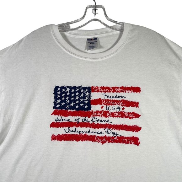 Jerzees Womens Patriotic Short Sleeve T Shirt Size L White American Flag Freedom - Picture 2 of 9